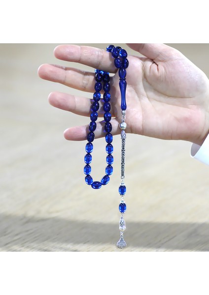 925 Ayar Gümüş Kral Zincir Püsküllü Sülün Imame Beyzi Kesim Lacivert Katalin Tesbih modelleri