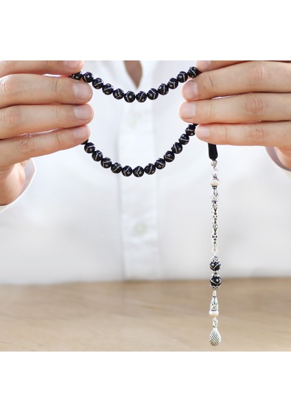 925 Ayar Gümüş Kral Zincir Püsküllü Gümüş Işlemeli Küre Kesim Erzurum Oltu Taşı Tesbih modelleri