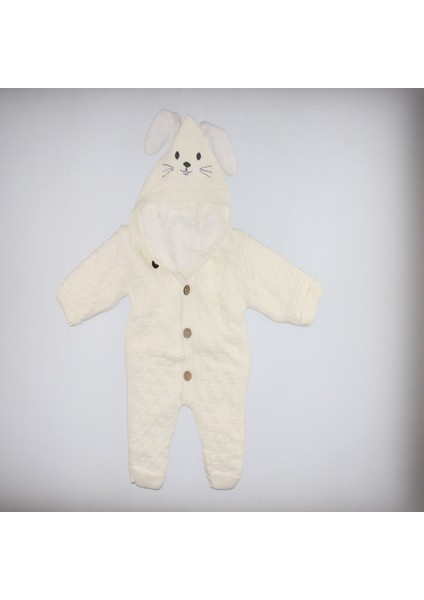 Welsoft Astarlı Tavşan Kulaklı Triko Bebek Tulum Bej