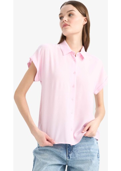 Regular Fit Basic Düz Viskon Kısa Kollu Gömlek N7819AZ25SP