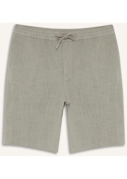 %100 Pamuk Relax Fit Cepli Keten Görünümlü Bermuda Şort C7381AX25SM