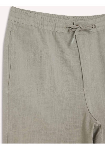 %100 Pamuk Relax Fit Cepli Keten Görünümlü Bermuda Şort C7381AX25SM