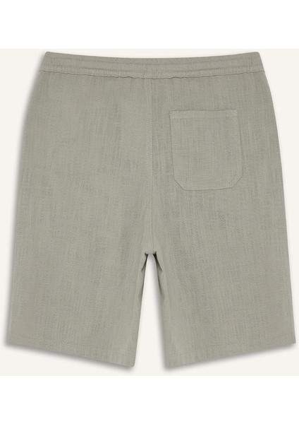 %100 Pamuk Relax Fit Cepli Keten Görünümlü Bermuda Şort C7381AX25SM