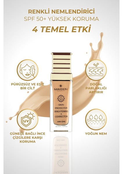 Renkli Nemlendirici, Cilt Tonu Esitleme, Yüksek Güneş Koruması, Spf 50 Renkli Güneş Kremi 30 ml fiyatları