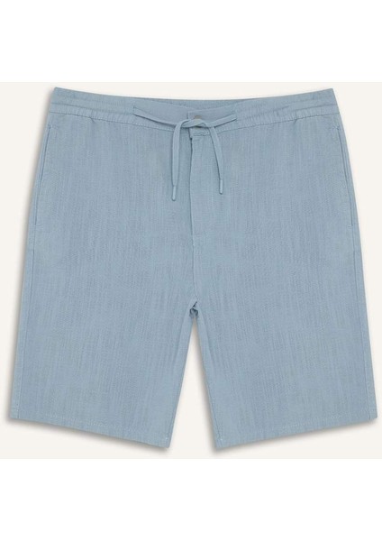 %100 Pamuk Relax Fit Cepli Keten Görünümlü Bermuda Şort C7381AX25SM