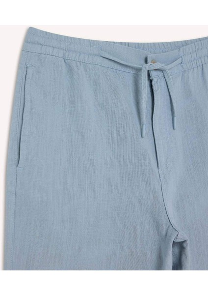 %100 Pamuk Relax Fit Cepli Keten Görünümlü Bermuda Şort C7381AX25SM