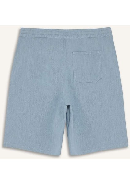 %100 Pamuk Relax Fit Cepli Keten Görünümlü Bermuda Şort C7381AX25SM