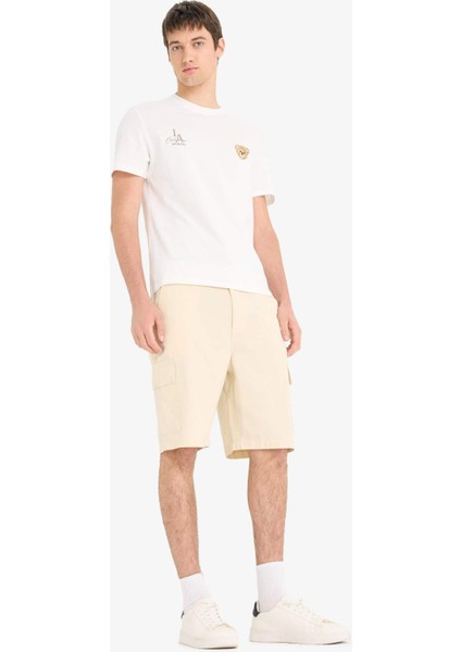 %100 Pamuk Regular Kargo Cepli Bermuda Şort