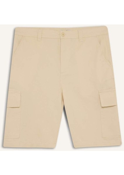 %100 Pamuk Regular Kargo Cepli Bermuda Şort