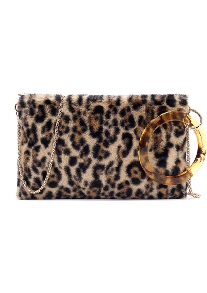 Kadın Leopar Zincir Askılı Peluş Portföy Çanta 25WBD2206PH