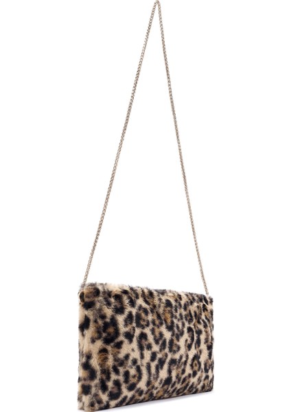 Kadın Leopar Zincir Askılı Peluş Portföy Çanta 25WBD2206PH