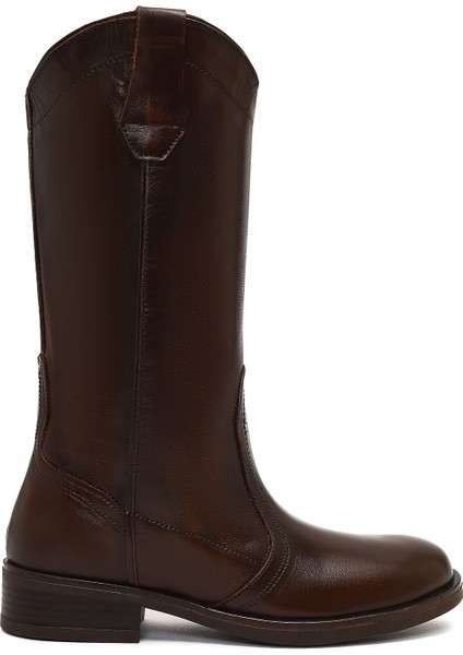 Kadın Kahverengi Deri Kovboy Çizme 25WFD188718