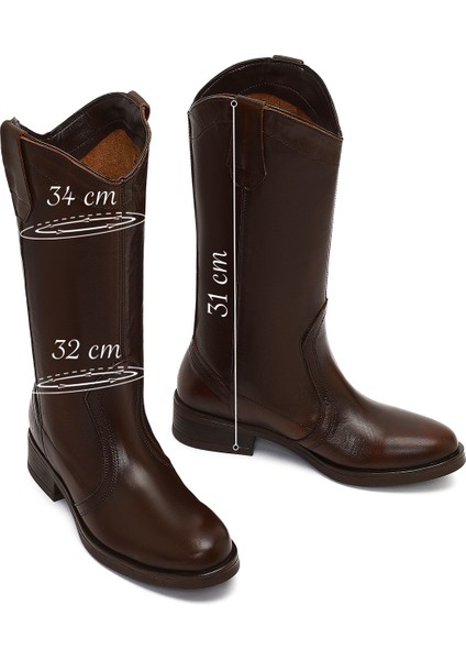 Kadın Kahverengi Deri Kovboy Çizme 25WFD188718 fiyatları
