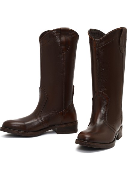 Kadın Kahverengi Deri Kovboy Çizme 25WFD188718 modelleri