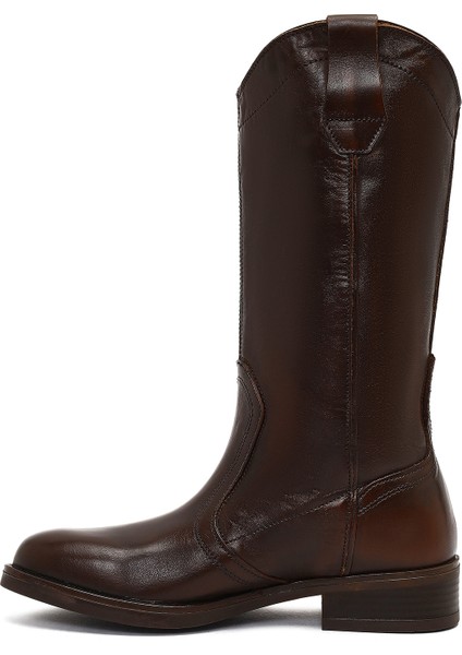 Kadın Kahverengi Deri Kovboy Çizme 25WFD188718 fırsatları