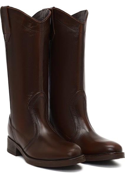 Kadın Kahverengi Deri Kovboy Çizme 25WFD188718 indirimleri