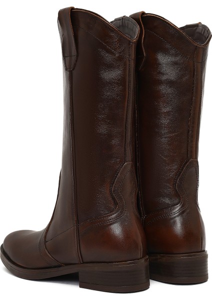 Kadın Kahverengi Deri Kovboy Çizme 25WFD188718