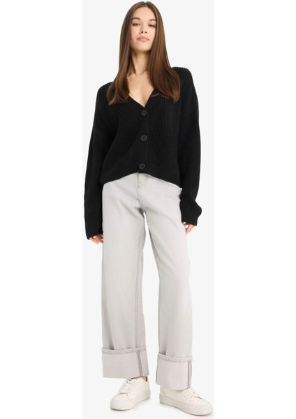 Regular Fit V Yaka Düğmeli Triko Hırka U2052AZ25WN