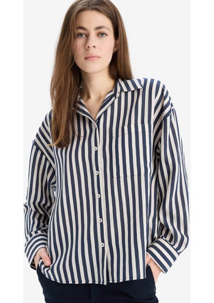 Oversize Geniş Kalıp Çizgili Uzun Kollu Gömlek