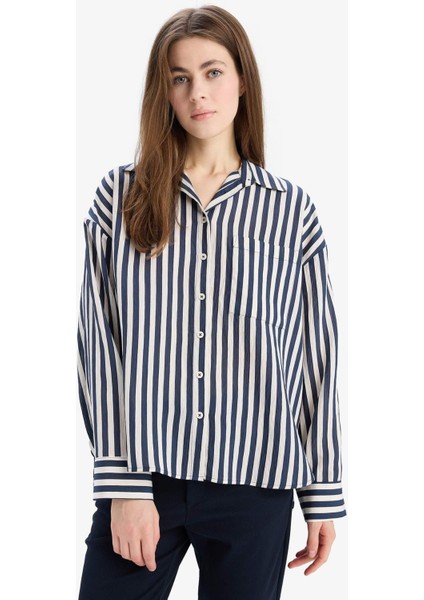 Oversize Geniş Kalıp Çizgili Uzun Kollu Gömlek