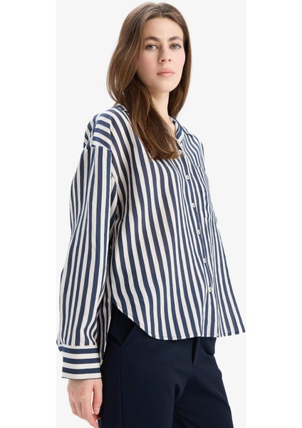 Oversize Geniş Kalıp Çizgili Uzun Kollu Gömlek