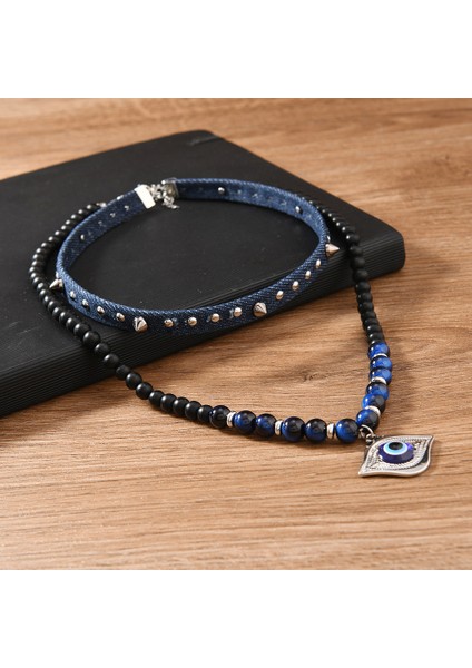 2 Adet Şeytanın Gözü Istiflenmiş Kovboy Kolye (Yurt Dışından) modelleri