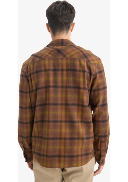 Regular Fit Polo Yaka Kareli Flanel Uzun Kollu Gömlek E8183AX25WN