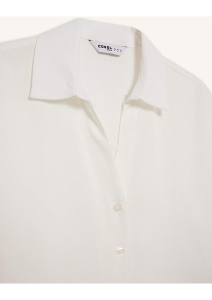 Oversize Geniş Kalıp Keten Karışımlı Kısa Kollu Beyaz Gömlek C3807AX25SM