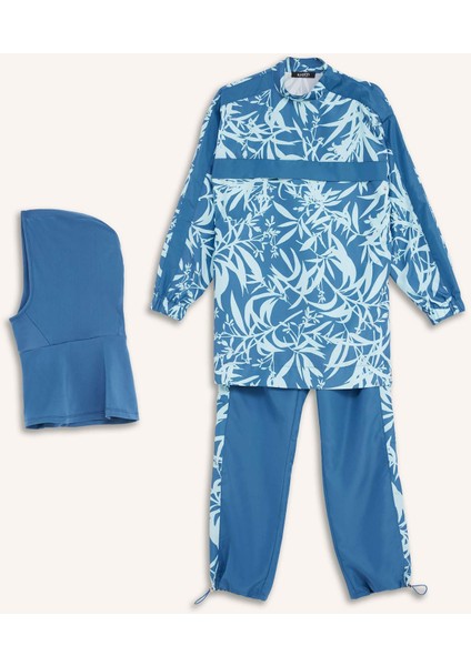 Regular Fit Su İtici 3'lü Desenli Burkini Tesettür Mayo Takım E7996AX25HS