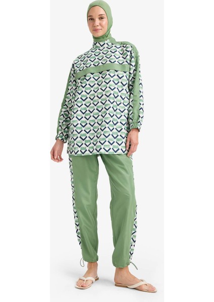 Regular Fit Su İtici 3'lü Desenli Burkini Tesettür Mayo Takım E7996AX25HS