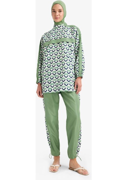 Regular Fit Su İtici 3'lü Desenli Burkini Tesettür Mayo Takım E7996AX25HS