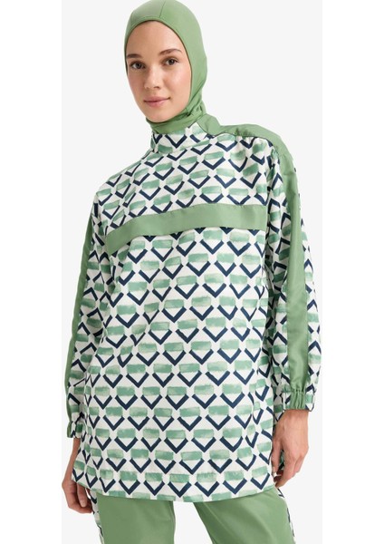 Regular Fit Su İtici 3'lü Desenli Burkini Tesettür Mayo Takım E7996AX25HS