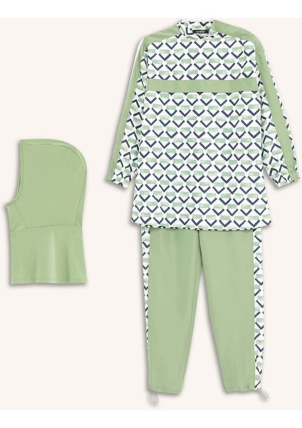 Regular Fit Su İtici 3'lü Desenli Burkini Tesettür Mayo Takım E7996AX25HS