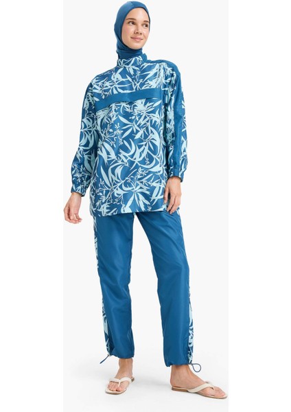Regular Fit Su İtici 3'lü Desenli Burkini Tesettür Mayo Takım E7996AX25HS