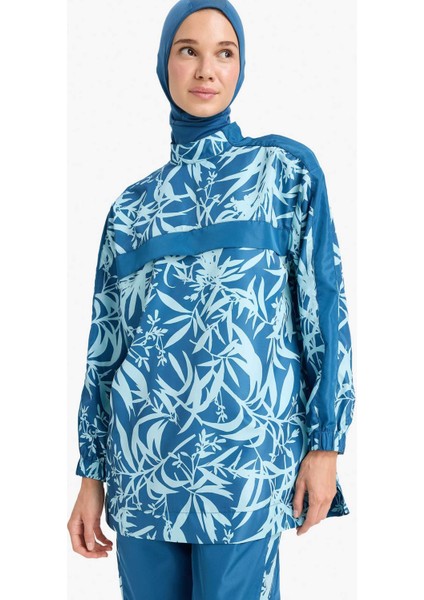Regular Fit Su İtici 3'lü Desenli Burkini Tesettür Mayo Takım E7996AX25HS