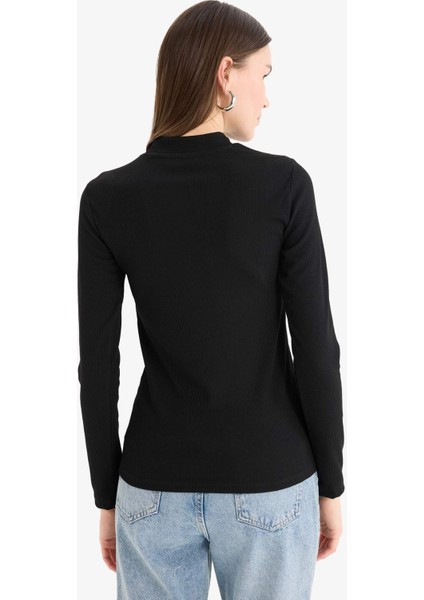 Yarım Balıkçı Yaka Basic Düz Fitilli Kaşkorse Uzun Kollu Tişört