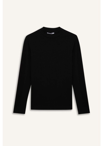 Yarım Balıkçı Yaka Basic Düz Fitilli Kaşkorse Uzun Kollu Tişört