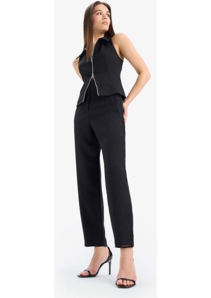 Afra x DeFacto Polo Yaka Fermuarlı Kolsuz Hırka E5969AX25SP