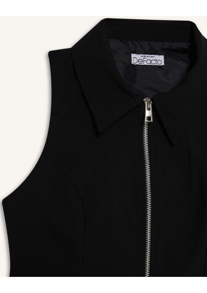 Afra x DeFacto Polo Yaka Fermuarlı Kolsuz Hırka E5969AX25SP