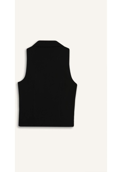 Afra x DeFacto Polo Yaka Fermuarlı Kolsuz Hırka E5969AX25SP