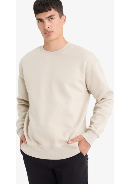 Relax Fit Bisiklet Yaka Kalın İçi Yumuşak Tüylü Basic Düz Sweatshirt T5139AZ25AU