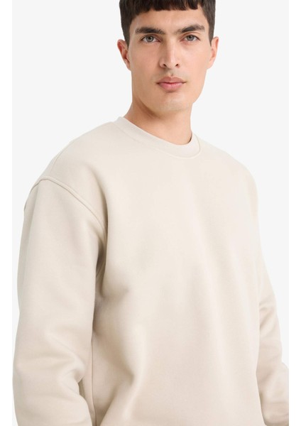 Relax Fit Bisiklet Yaka Kalın İçi Yumuşak Tüylü Basic Düz Sweatshirt T5139AZ25AU