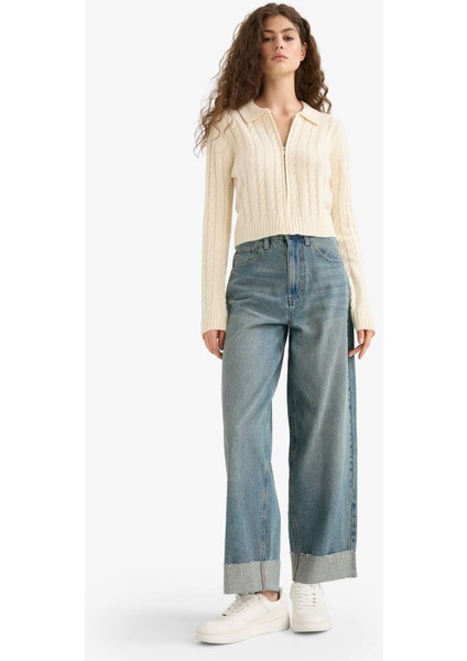 Regular Fit Polo Yaka Fermuarlı Triko Hırka A3331AX25WN