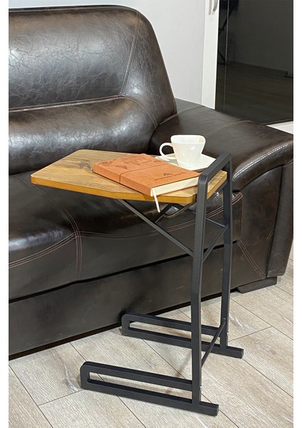 Tagzo Serisi Mdf Beyaz Mermer Desen Katlanabilir Tekerlekli Yan Sehpa Siyah Metal Ayak C Sehpa