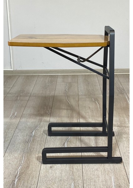 Tagzo Serisi Mdf Beyaz Mermer Desen Katlanabilir Tekerlekli Yan Sehpa Siyah Metal Ayak C Sehpa