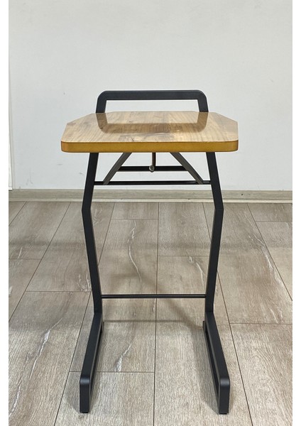 Tagzo Serisi Mdf Beyaz Mermer Desen Katlanabilir Tekerlekli Yan Sehpa Siyah Metal Ayak C Sehpa