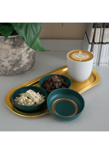 Home 3'lü Çerezlik ve Sunumluk Tepsi Seti - Yeşil & Gold