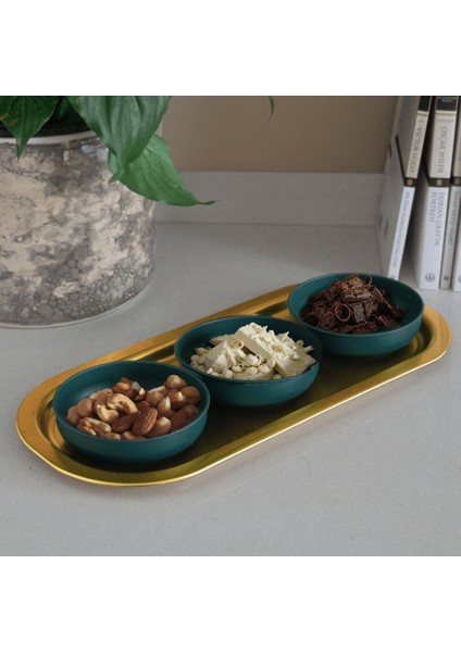 Home 3'lü Çerezlik ve Sunumluk Tepsi Seti - Yeşil & Gold fiyatları