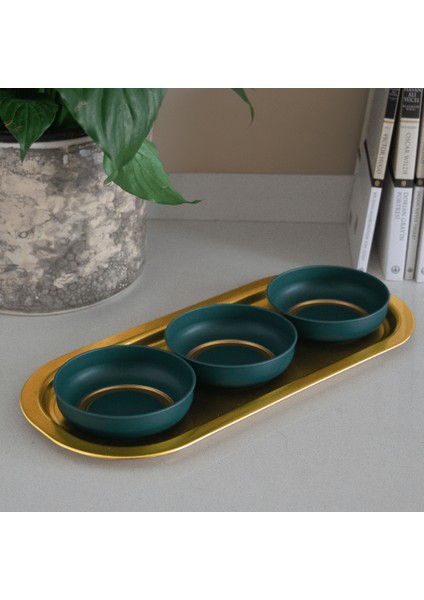 Home 3'lü Çerezlik ve Sunumluk Tepsi Seti - Yeşil & Gold indirimleri