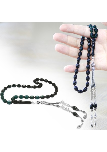 925 Ayar Gümüş Püsküllü Arpa Kesim Isim Yazılı Süzme Turkuaz Siyah Ateş Kehribar Tesbih fiyatları